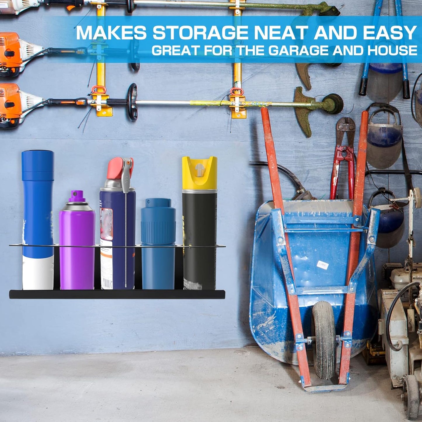 RealPlus Aerosol Spray Can Holder Rack Organizer, 5 Can Spray Bottle Holder Heavy-Duty Steel Wall Mounted for Garage and Workspace, Pack of 2