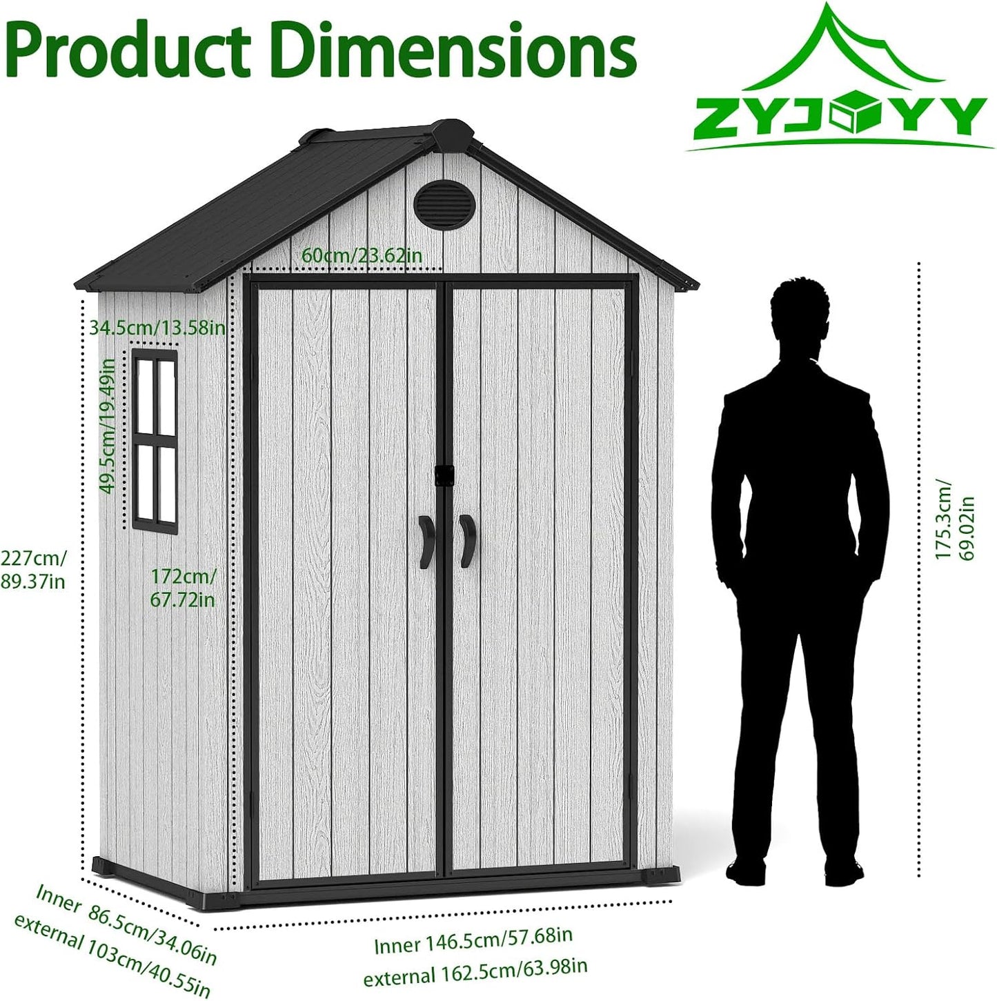 6 x 4 FT Shed Resin Outdoor Storage shed, 230 cuft Plastic Shed with Window and Lockable Door for Garden, Backyard, with Wood Texture, Grey