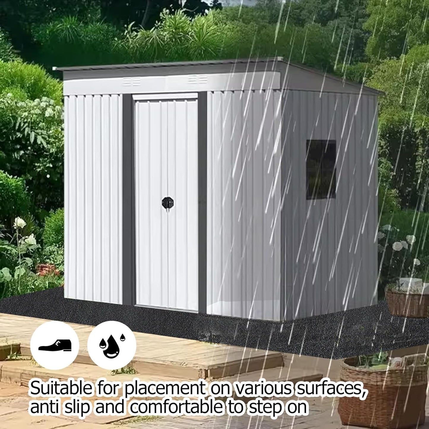 Outdoor Storage Shed Floor Mat, 8.2*10.2FT Waterproof Washable Garden Flooring Pad with Non Slip Backing, Soft Furniture Patio Covering Carport dust Oil Mat-Tool Shed, Storage Shed Not Included