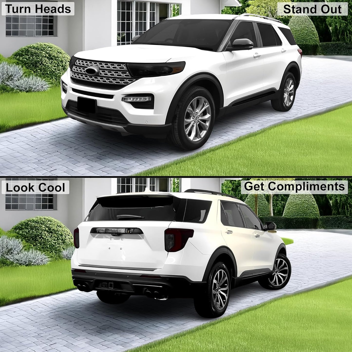 BOGAR TECH DESIGNS Precut Made for Ford Explorer 2020-2024 Full Headlight Taillight Reflector Sidemarker Tint Kit, Dark Smoke