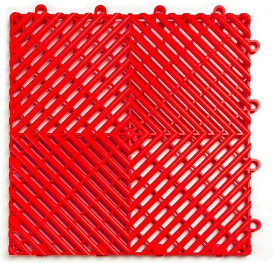 RaceDeck Free-Flow Open Rib Self-Draining Design, Durable Copolymer Plastic Interlocking Modular Garage Flooring Tile (Red, 48 Pack of 12 x 12" Tiles)