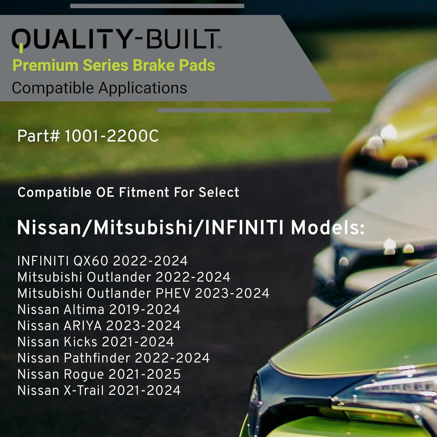 Premium Ceramic Rear Brake Pads (1001-2200C) Compatible with 2019-2025 INFINITI/Mitsubishi/Nissan (Altima/ARIYA/Kicks/Outlander/Outlander PHEV/Pathfinder/QX60/Rogue/X-Trail)