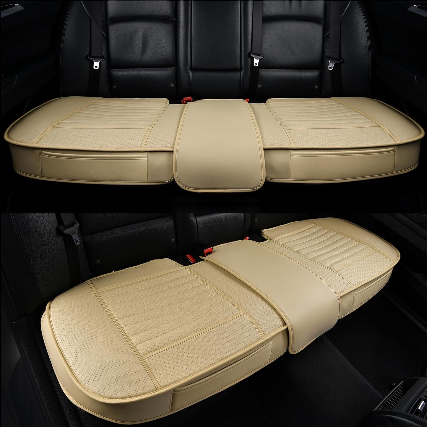Back Seat Covers, Rear Seat Cushions, Auto Bench Protector with Breathable PU Leather and Non-Slip Bottom Universal for 4 Season (Beige, 61" x 20. 5")