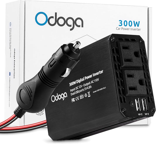 300W Car Power Inverter 12v DC to 110v AC – Car Adapter for Plug Outlet, DC to AC Converter, 4.8A Dual USB by Odoga
