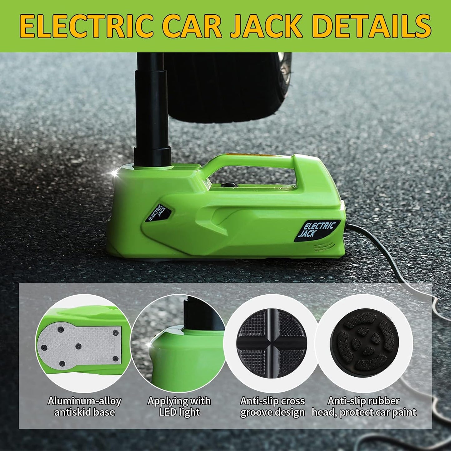 Electric Car Jack 5Ton 12V Hydraulic Car Jack Lift (Lifting Range: 6.1~17.7 inch) Built-in Safety Hammer, and LED Light for SUV MPV Sedan Truck Change Tires Garage Repair