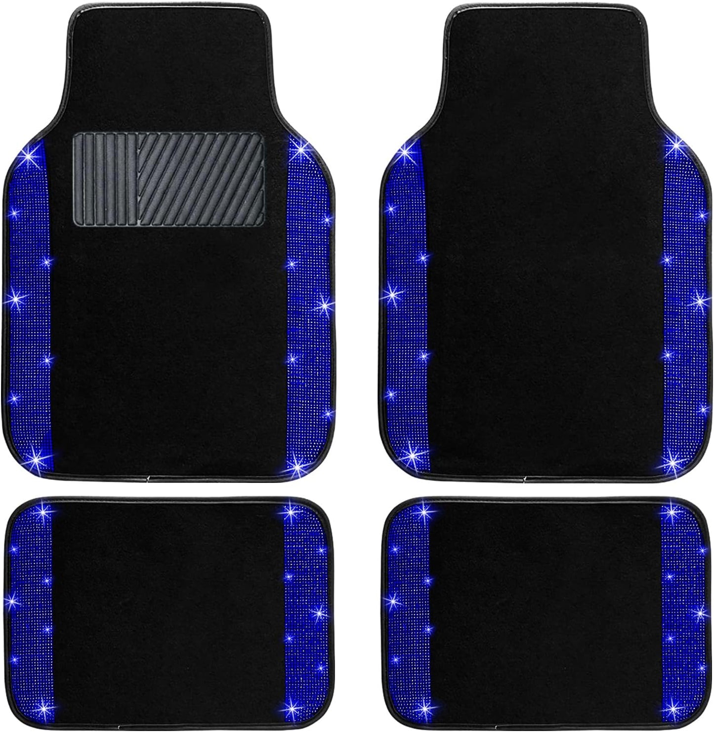 NBTEPEM Blue Bling Car Floor Mats Full Set, Universal Fit Most Cars,SUV, Trucks, 4 pcs Sparkle Glitter Diamond Carpet for Women Girls with Anti-Slip Pad (Blue Diamond)