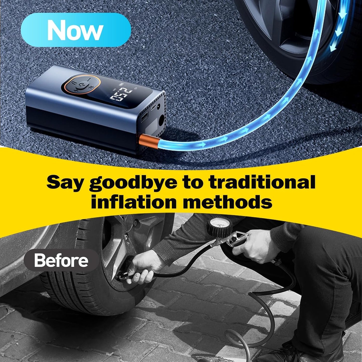 X9 Pro Portable Tire Inflator 1Min2X Faster 150PSI Air Compressor,25000mAh Portable Air Pump for Car Tires,Inflation Air Compressor with Digital Pressure for Car,Electric Bikes,Motorcycle,Ball