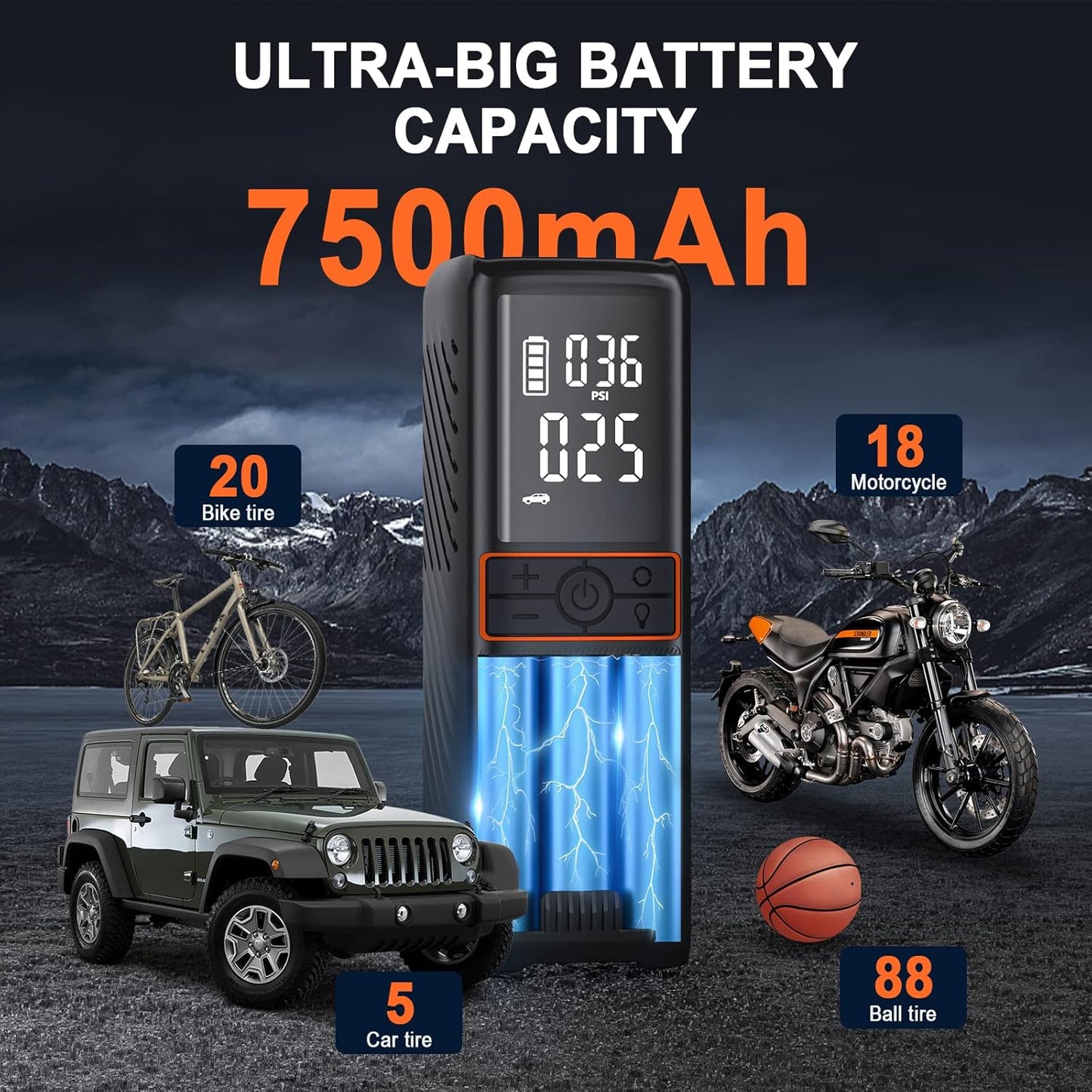 GOOLOO GT160 Tire Inflator Portable Air Compressor, 160PSI Portable Air Pump for Car Tires, 7500mAh Cordless Air Pump with Digital Pressure Suitable for Cars, Bikes, Balls, Motorcycles