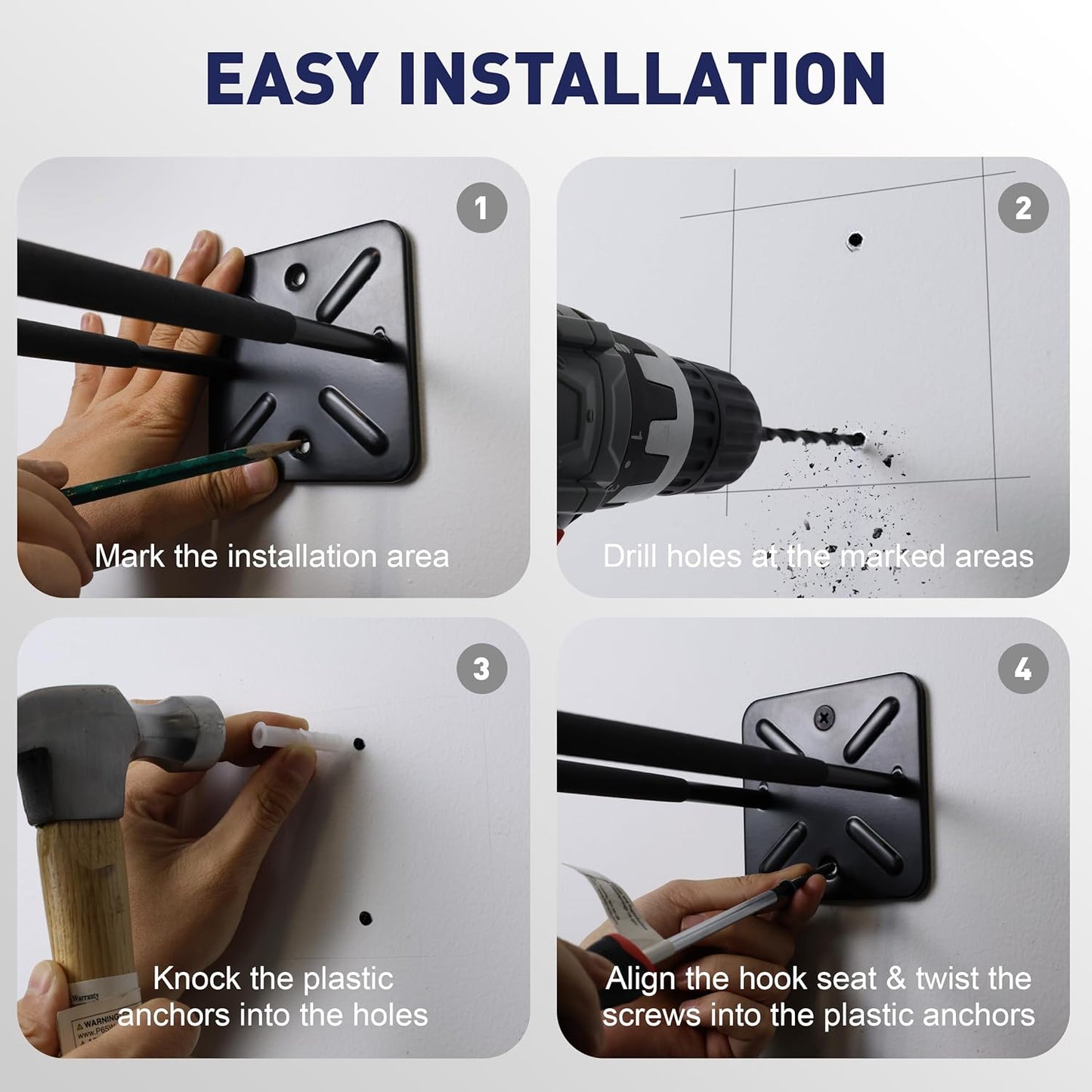 SMART JERRY - Garage Hooks Heavy Duty Tool Organizer │Wall Mount Hooks for Car Tires, Ladders, Chairs, Strollers & Power Tools │Garage Organization Hooks │4 Pack