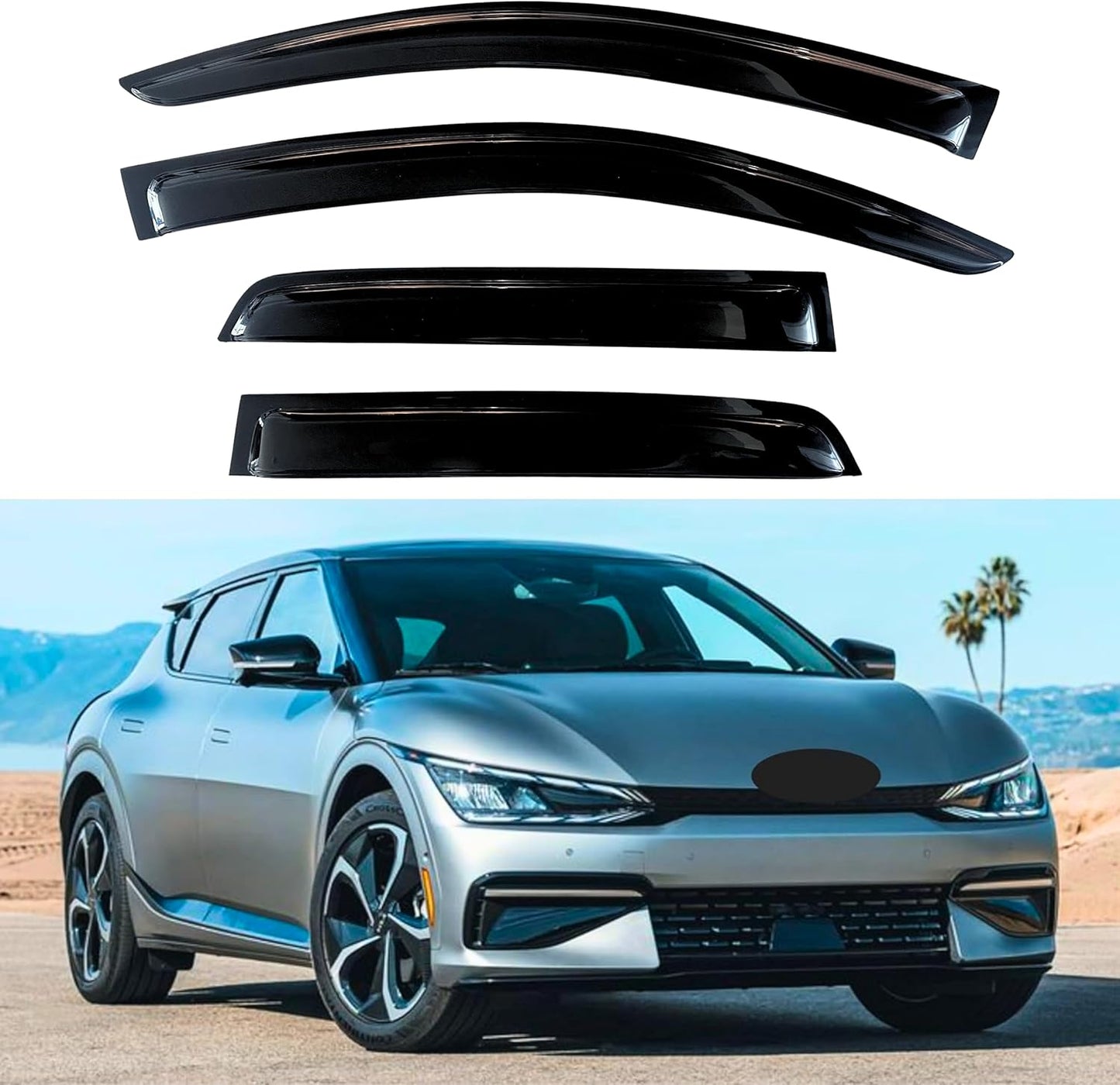 KPY Window Visor Compatible with Kia EV6 2022-2024 (Excludes Turbo), 4PC Rain Guard Side Window Vent Deflectors Tape-On Style, 2022 2023 2024