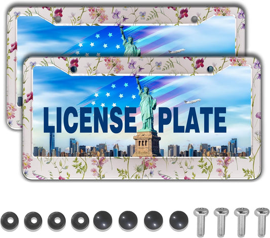License Plate Cover Multicolor License Plate Frames Folk Flower Hippie Boho Floral Aluminum Metal Car Accessory 2 Pack with Screw Covers Set