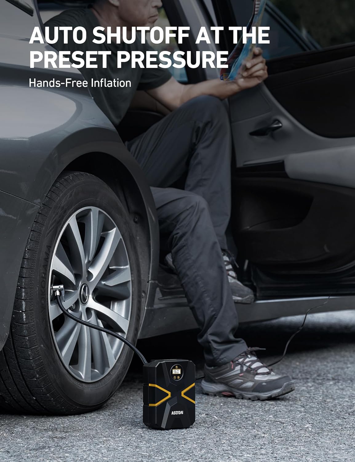 AstroAI S1 Tire Inflator Portable Air Compressor 12V DC, Digital Car Tire Pump 150 PSI, Preset Tire Pressure & Auto Shutoff, Electric Air Pump for Car Tires, Motorcycles, Bicycles, Other Inflatables