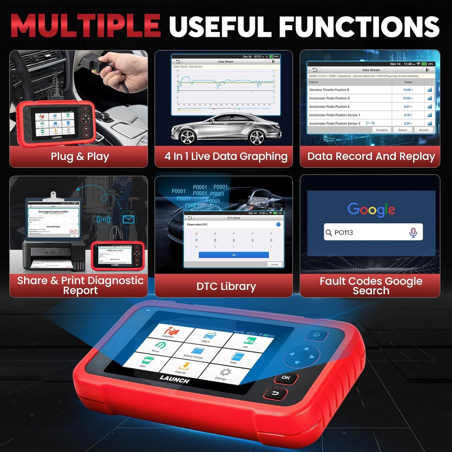 LAUNCH OBD2 Scanner CRP123i V2.0, 2025 Lifetime Update Engine ABS SRS TCM Scan Tool with 7 Resets Oil/SAS/Brake/BMS/D.P.F/ABS Bleeding/Throttle Reset, Auto Vin, Battery Test,FCA SGW