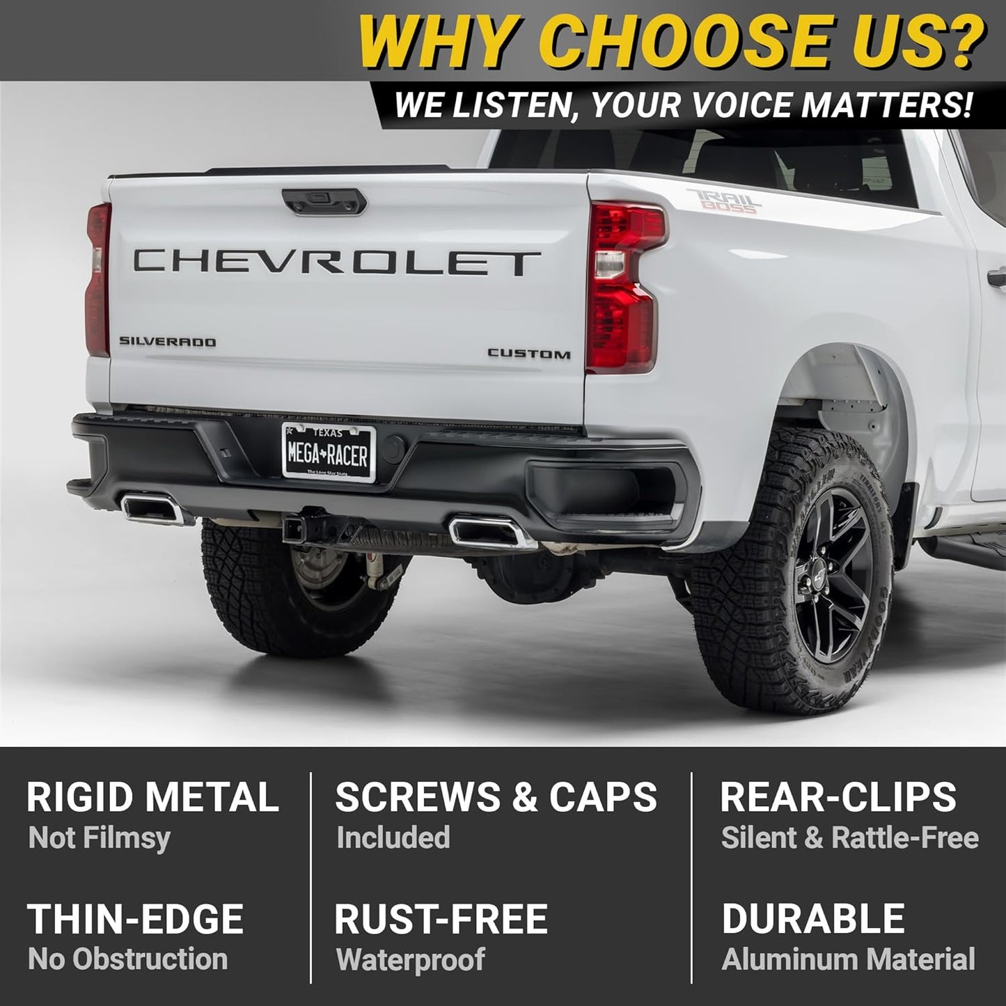 Premium Slim Sleek White License Plate Frame – 1 Pack, Rust-Free & Rattle-Free Stainless Steel, Street Legal, Universal with Screw Covers, Thin Edged Metal Front or Rear Car Tag Holder for Men & Women