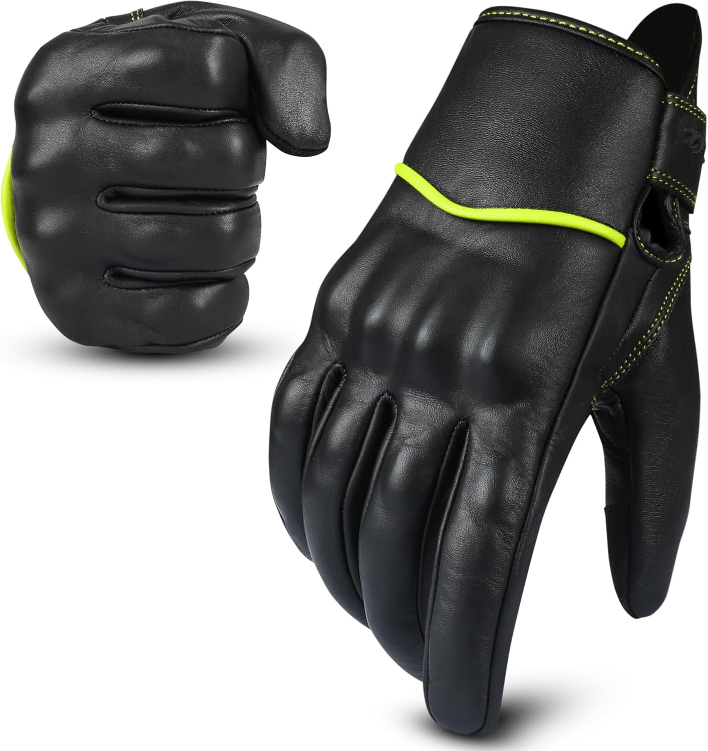 aasportx Motorcycle Gloves - Men's Leather Motorbike Gloves with Touchscreen Function - Non-Slip Pads for Men & Women