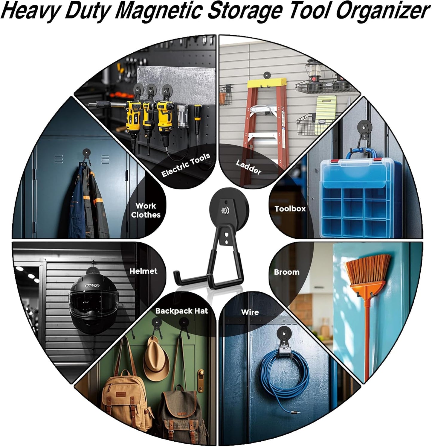 Heavy Duty Storage Magnetic Utility Hooks Large Garage Strong Extra Magnet Hooks Hanger with Anti-Slip Coating Heavy Duty Magnetic Hooks for Hanging Power Dril Garage Garden Tools 2 Pack Black