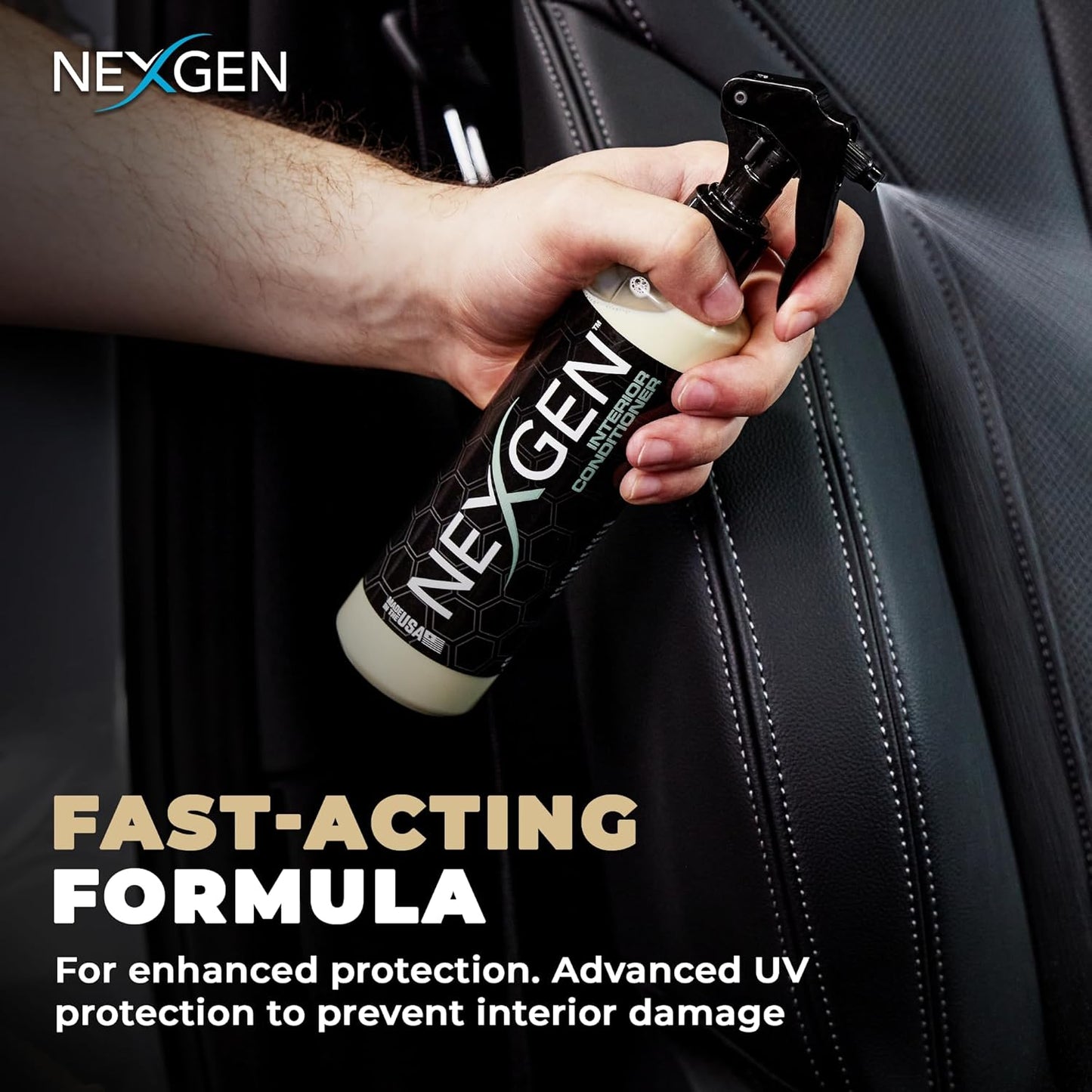 Nexgen Interior Conditioner (8oz) - Non-Greasy, UV-Blocking Formula - Fresh Leather Scent - On-The-Go Car Detailing - Car Cleaning Supplies - for Car Seats, Dashboards, Door Panels, & More