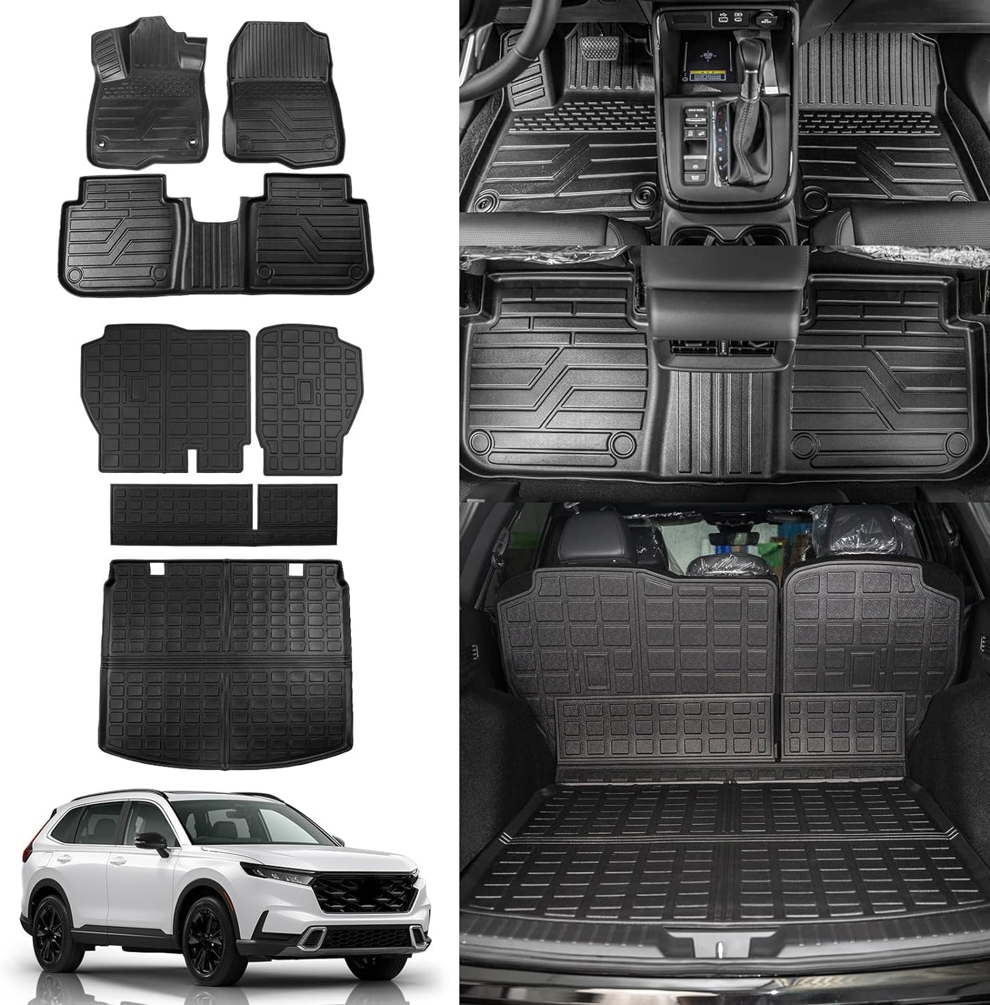 Rongtaod Floor Mats Compatible with 2023 2024 2025 2026 Honda CRV (Include Hybrid) Cargo Mat Trunk Mat Cargo Liner Back Seat Cover CR-V Accessories (Fit Upper Deck, Trunk Mat+Backrest Mats+Floor Mats)