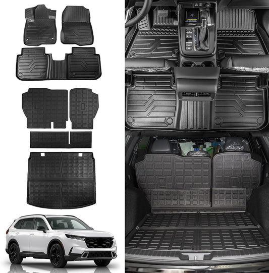 Rongtaod Floor Mats Compatible with 2023 2024 2025 2026 Honda CRV (Include Hybrid) Cargo Mat Trunk Mat Cargo Liner Back Seat Cover CR-V Accessories (Fit Upper Deck, Trunk Mat+Backrest Mats+Floor Mats)