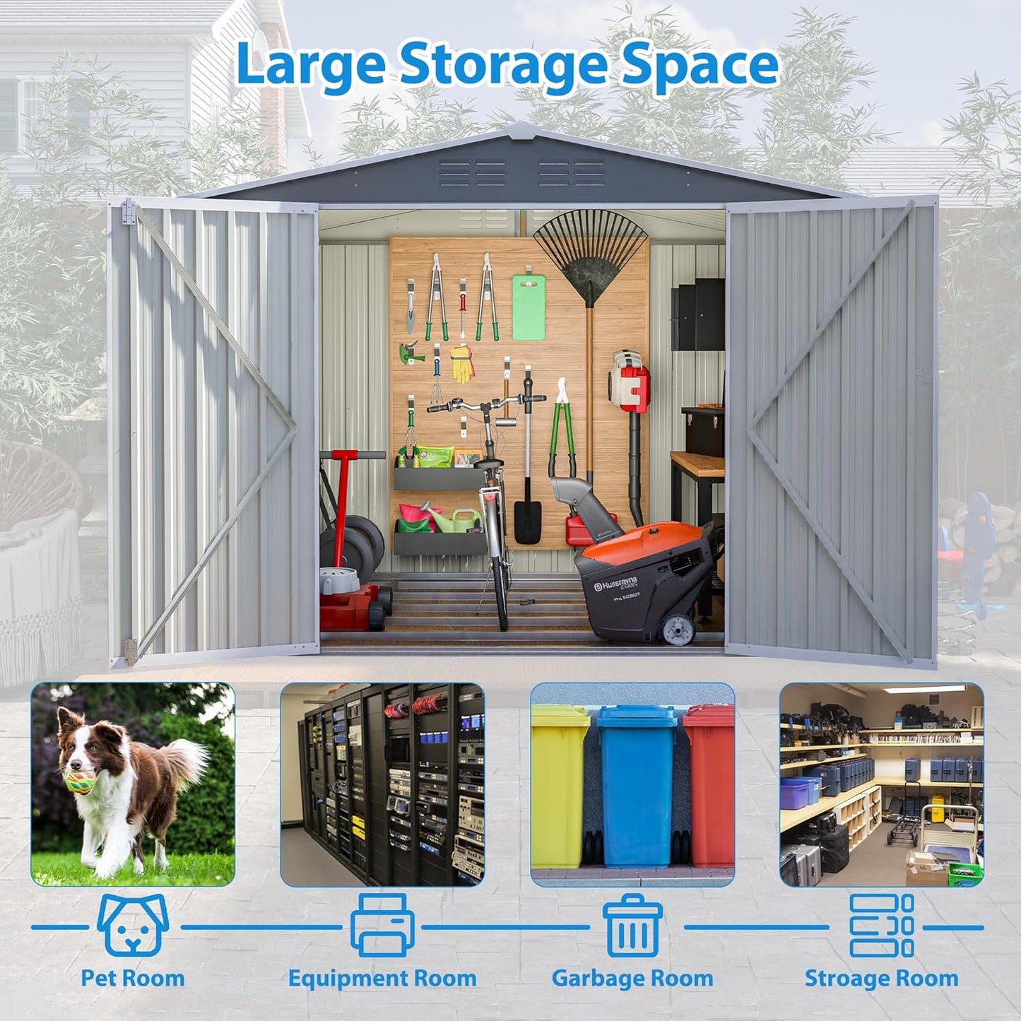 Outdoor Storage Shed,8X6 FT Metal Garden Shed with Lockable Doors & Slooping Roof,Updated Reinforced Door,Tool/Bike Sheds for Backyard, Patio, Poolside,Garage