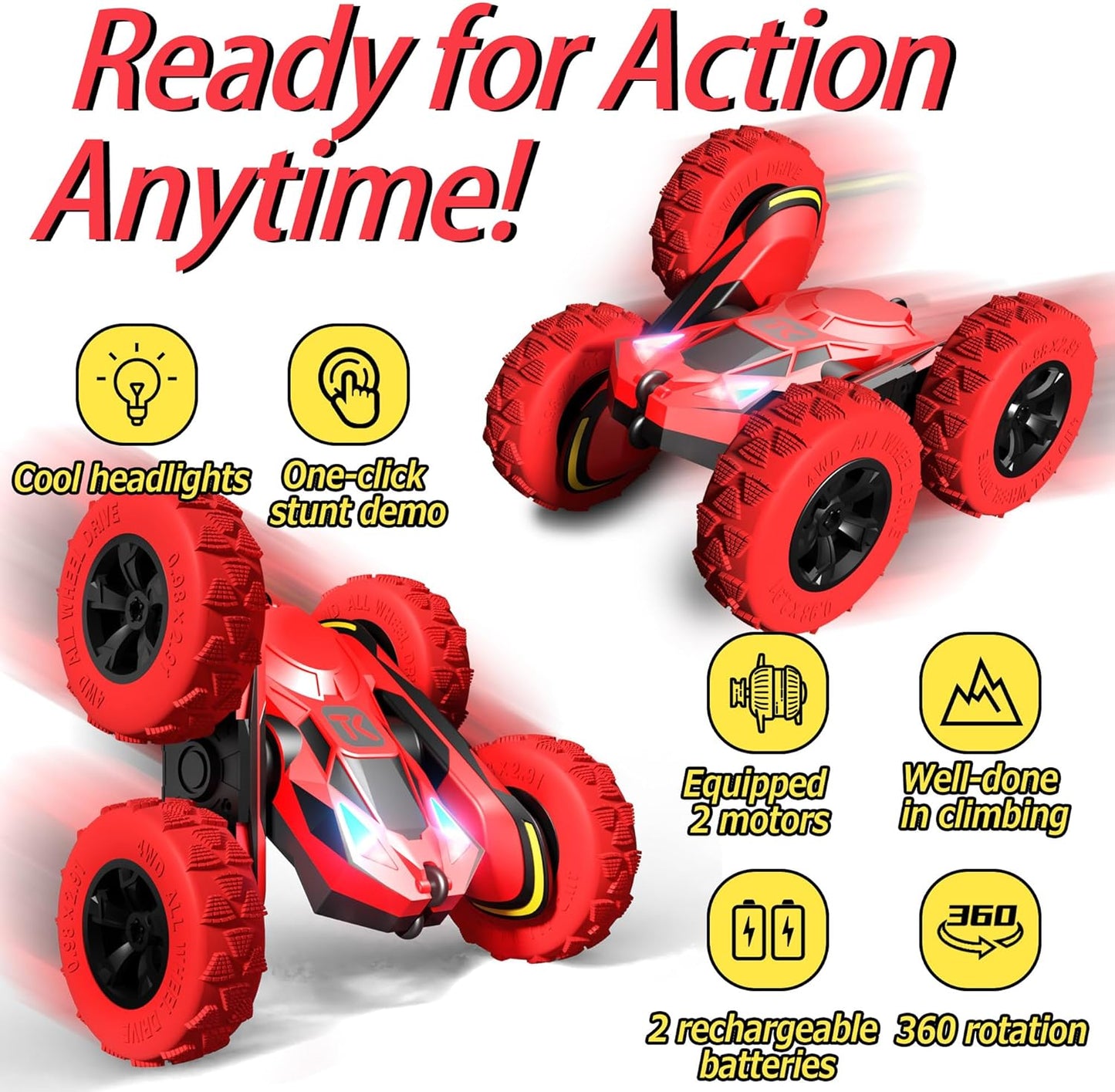 Threeking RC Stunt Car Remote Control Cars with Lights Double-Sided Driving Indoor Outdoor Toys Gifts Presents for 6 7 8 9 10 11 12 Year Old Kids Boys Girls