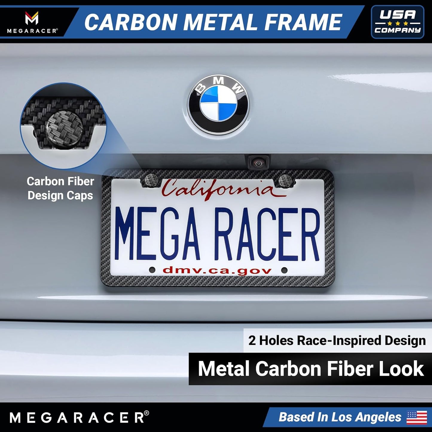 Premium Slim Carbon Fiber Design License Plate Frame – 1 Pack, Rust-Free Stainless Steel & Rattle-Free, Street Legal, Universal with Screw Caps Cover, Thin Metal Front or Rear Car Tag Holders for Men