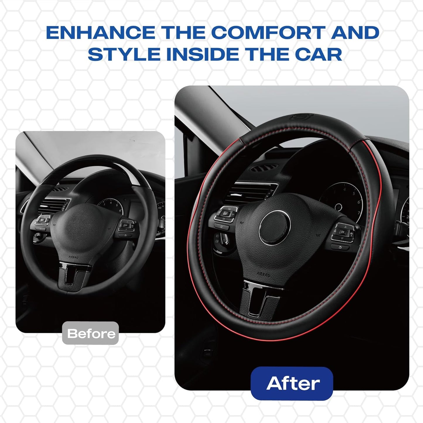 Skechers Memory Foam Steering Wheel Cover,Piping Microfiber Leather Steering Wheel Cover Sporty Universal Fit 14" 1/2-15" Car Wheel Protector for Men Women Fit Suvs,Vans,Sedans,Car,Trucks,Red