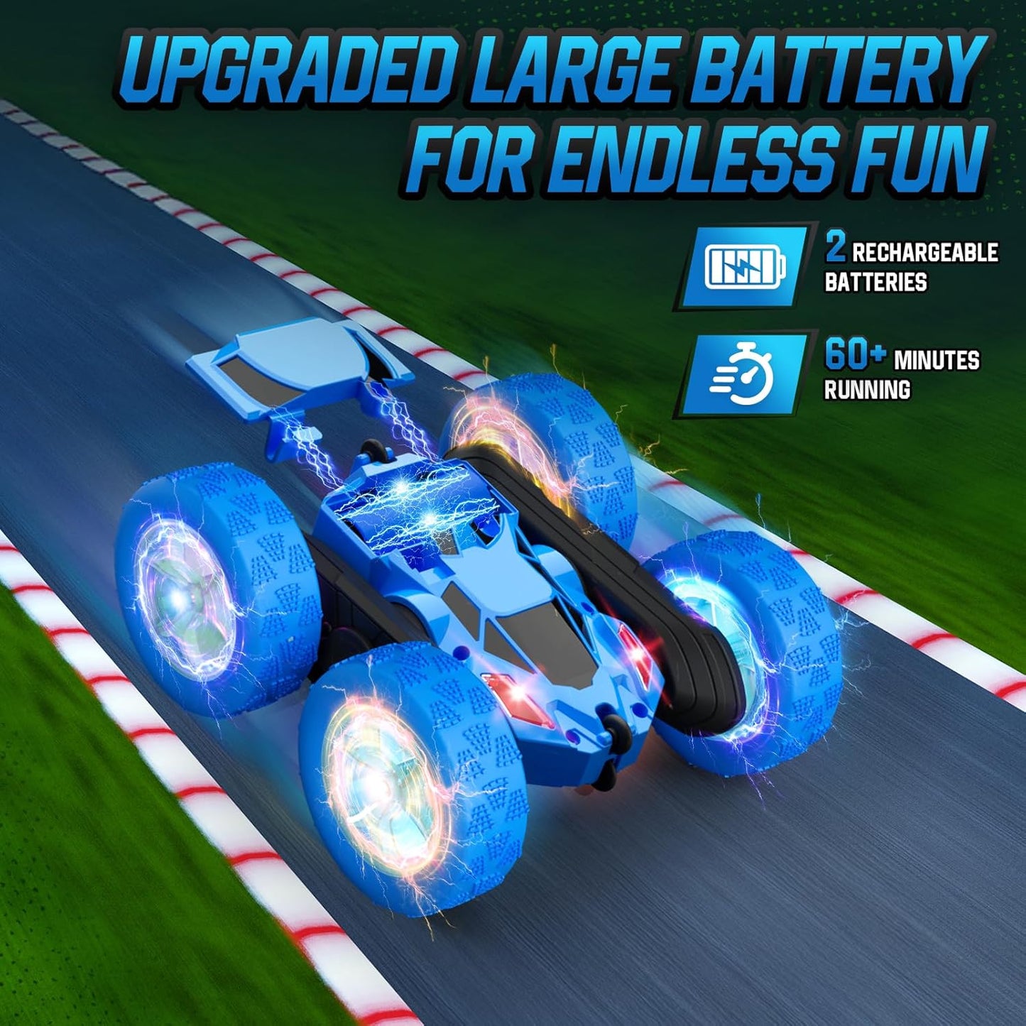 Remote Control Car for Boys 6-12 Year Old Double Sided 360°Rotating 4WD Rechargeable RC Cars Race Stunt Toy Car for Kids Birthday-Blue