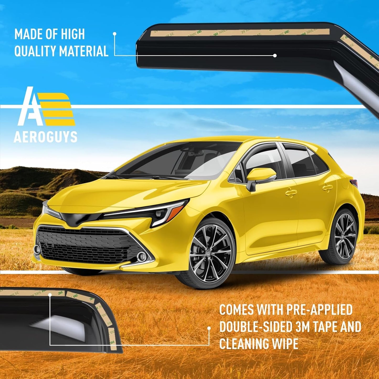 Extra Durable Window Deflectors in-Channel Window Visors Rain Guards Fit for Toyota Corolla 2020-2025 Hatchback, Sun Visors, Wind Vent for Shades, Exterior Car Accessories - 4 pcs. AG0910