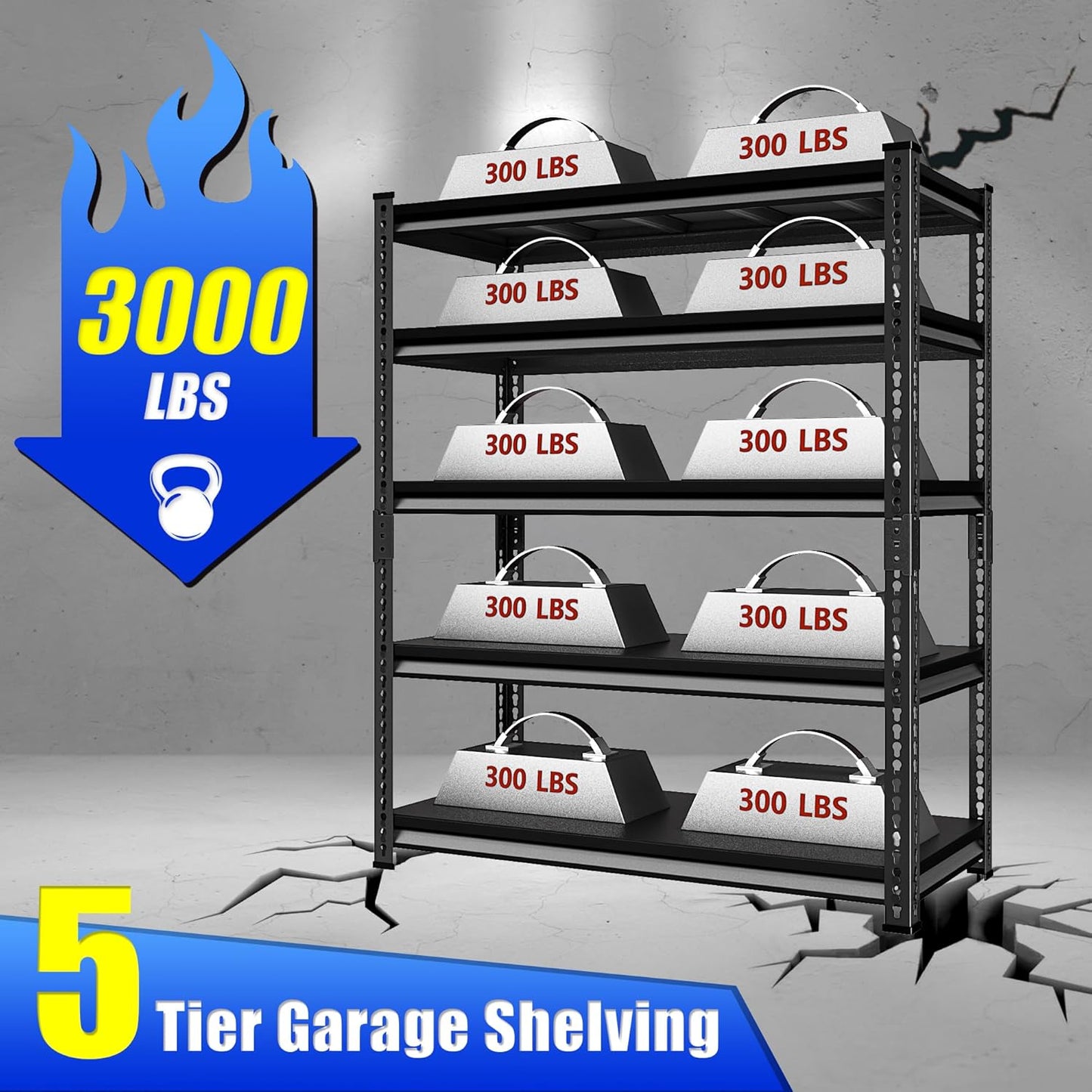 48" W Garage Shelving Heavy Duty, 3000LBS Loads Shelving Units and Storage Racks, 5-Tier Metal Garage Storage Shelves, Industrial Utility Shelf,48" Wx24 Dx78 H，2 Pack