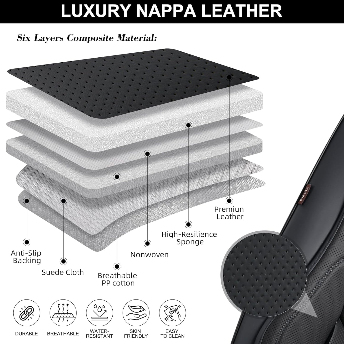 Front Seat Covers, 2 Pieces Universal Seat Covers for Cars, Waterproof Leather Auto Seat Protectors with Head Pillow, Car Seat Cushions Fit for Most Sedans SUV Pick-up Truck, Black