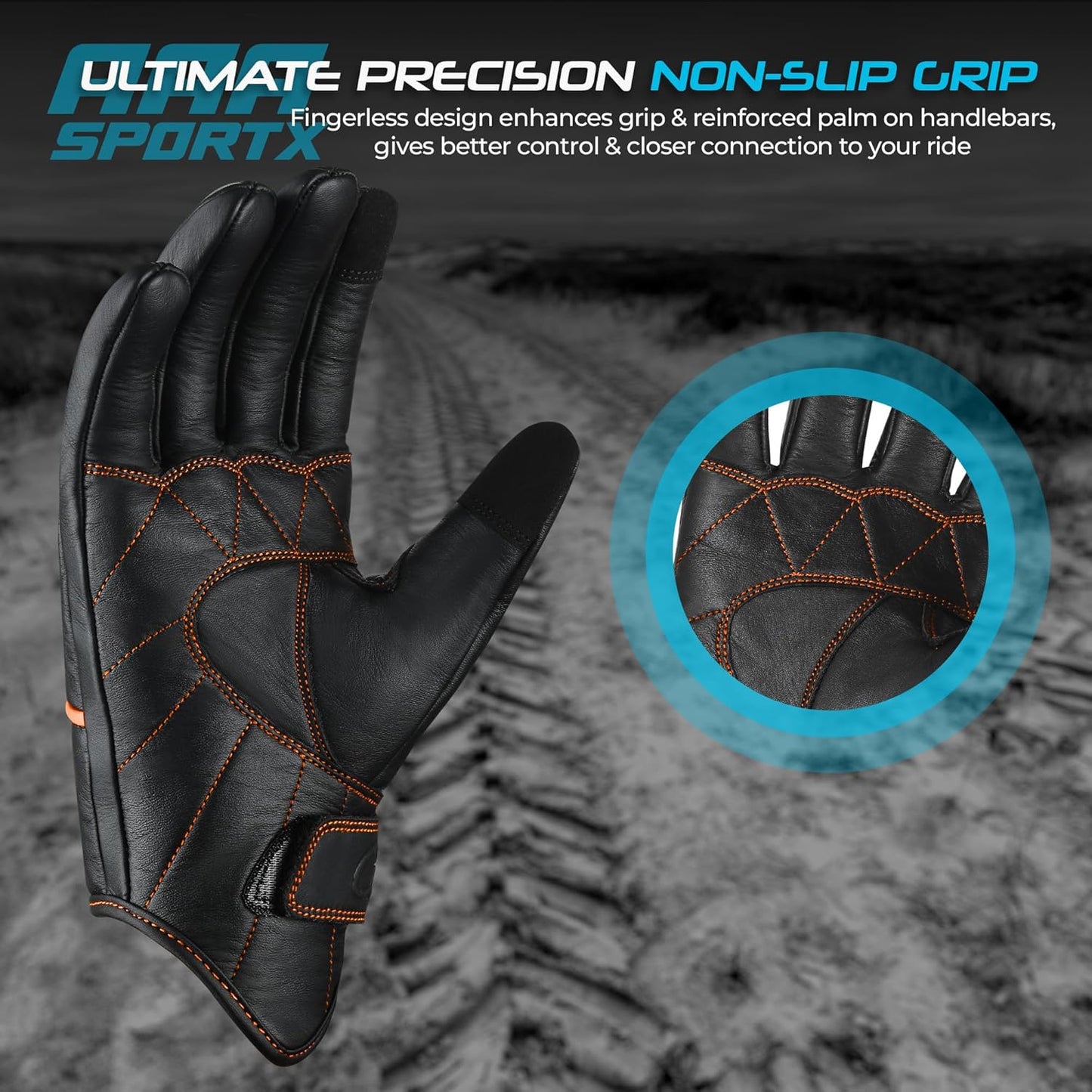 aasportx Motorcycle Gloves - Men's Leather Motorbike Gloves with Touchscreen Function - Non-Slip Pads for Men & Women