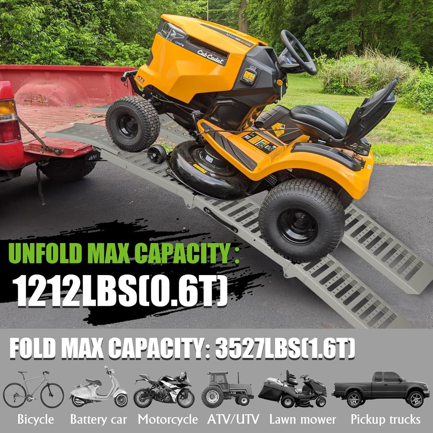 77.2" L x 9.8" W Truck Ramps,1212 Lbs Loading Ramps for Pickup Trucks,Steel Folding Ramps for Lawn Mower,Motorcycle Ramp,ATV/UTV,Snow Blower,Dirt Bikes,Carts,Trailers(1 pc)