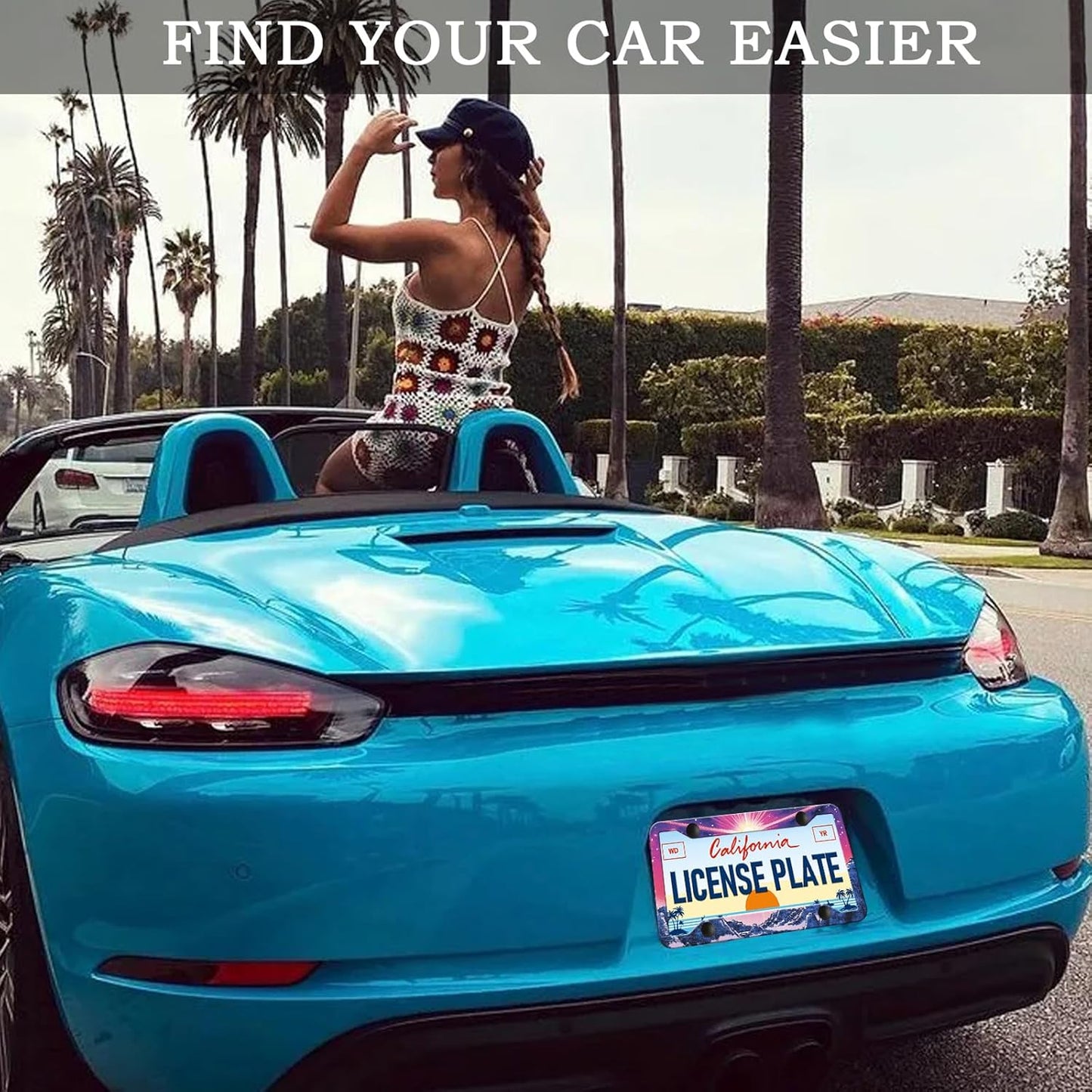 Sunset Mountain Anime License Plate Frames - 2 Pack Magic Colorful Stainless Steel License Plate Holder,Rust-Proof Waterproof Car Decorative Tag Frame with Screws Fasteners Caps