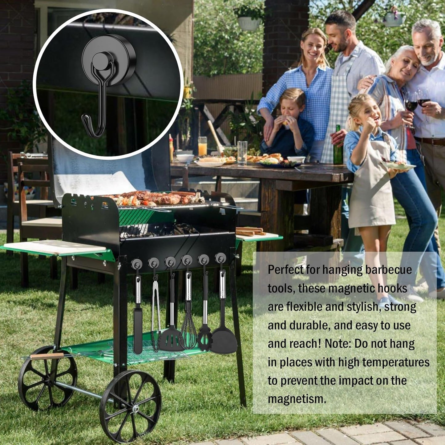 FINDMAG Black Magnetic Hooks, 60 LB+ Magnetic Hooks Heavy Duty 2025 Cruise Ship Essentials, Stong Neodymium Magnet Hooks for Refrigerator, Workplace, Curtain, Locker Accessories, Home - 6 Pack