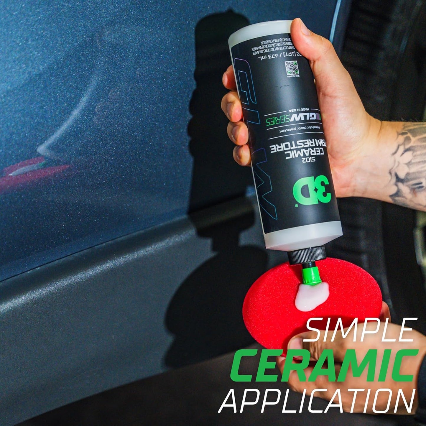 3D SiO2 Ceramic Trim Restore, GLW Series | Ultimate Hydrophobic Trim Reviver | SiO2 Infused Restoring, Shining, & Protecting | Restores Black Plastic & Vinyl | DIY Car Detailing | 16 oz