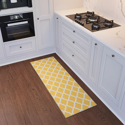 Ottomanson Hallway Runner Rug 20" x 59" Non Slip Trellis Area Rugs Easy to Clean Laundry Rug Runner Durable & Pet Friendly Floor Carpet Runners for Hallways Entryway Living Room Kitchen, Yellow