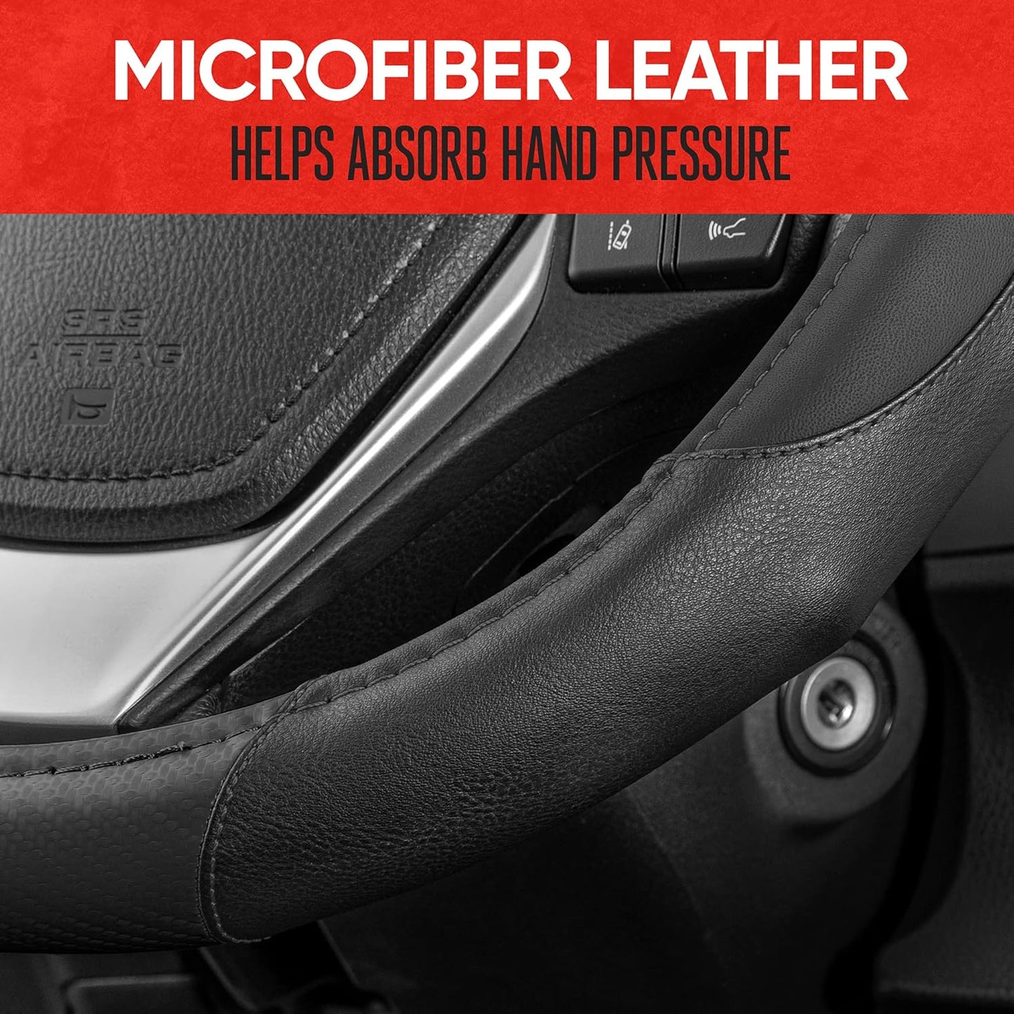 Motor Trend GripDrive Carbon Fiber Steering Wheel Cover, Non-Slip Sporty Racing Faux Leather Ergonomic Comfortable Handle, Steering Wheel Cover for Cars Trucks Vans SUV - Fits Standard 15 Inch - Black