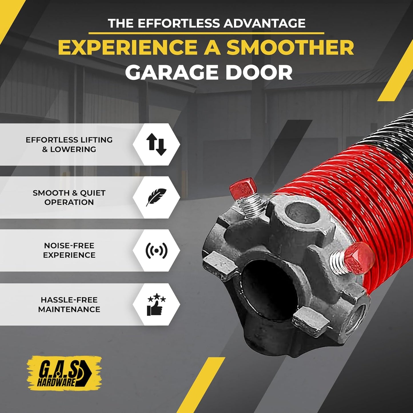 Garage Door Torsion Spring 225x2x25 Torsion Springs for Left Side of Garage Door with 1" Steel Bearing, Gloves, and Winding Bars Precision E-Coating 5-Year Warranty Minimum 30,000 Cycles (Red Cone)