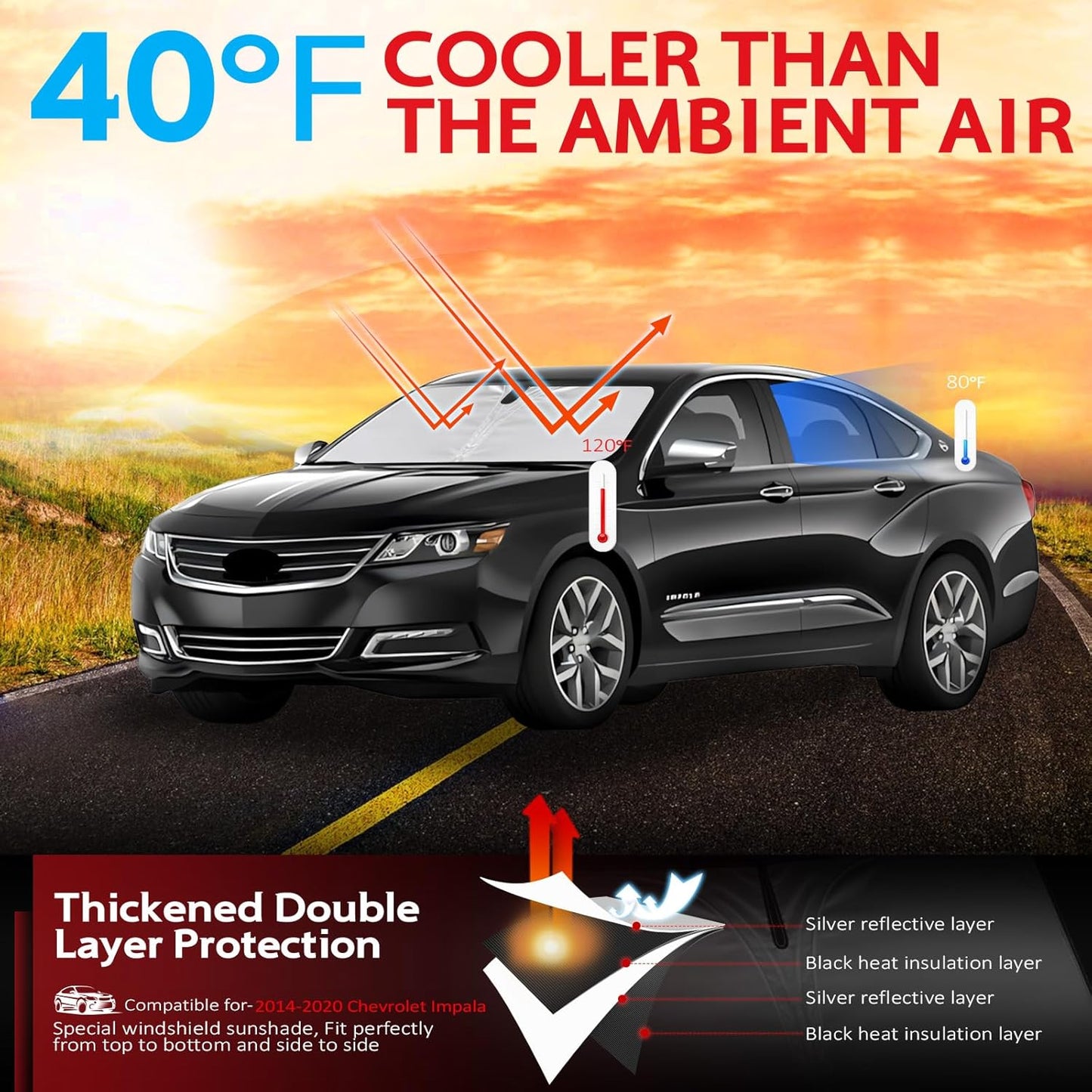 KAYZT Windshield Sun Shade for 2014-2020 Che-vrolet/Chevy Impala Foldable Sunshade Front Window Custom Fit Car Accessories