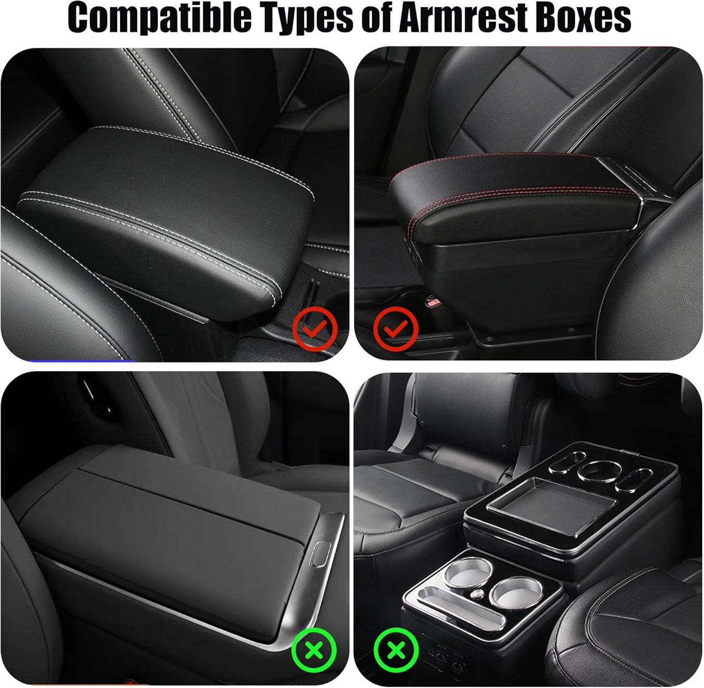 Car Center Console Cover, Leather Car Armrest Cover Cushion with 2 Storage Bags Universal Car Armrest Storage Box Pad Comfortable Car Decor Accessories Fit for Most Cars, Vehicles, SUVs (Black-2)