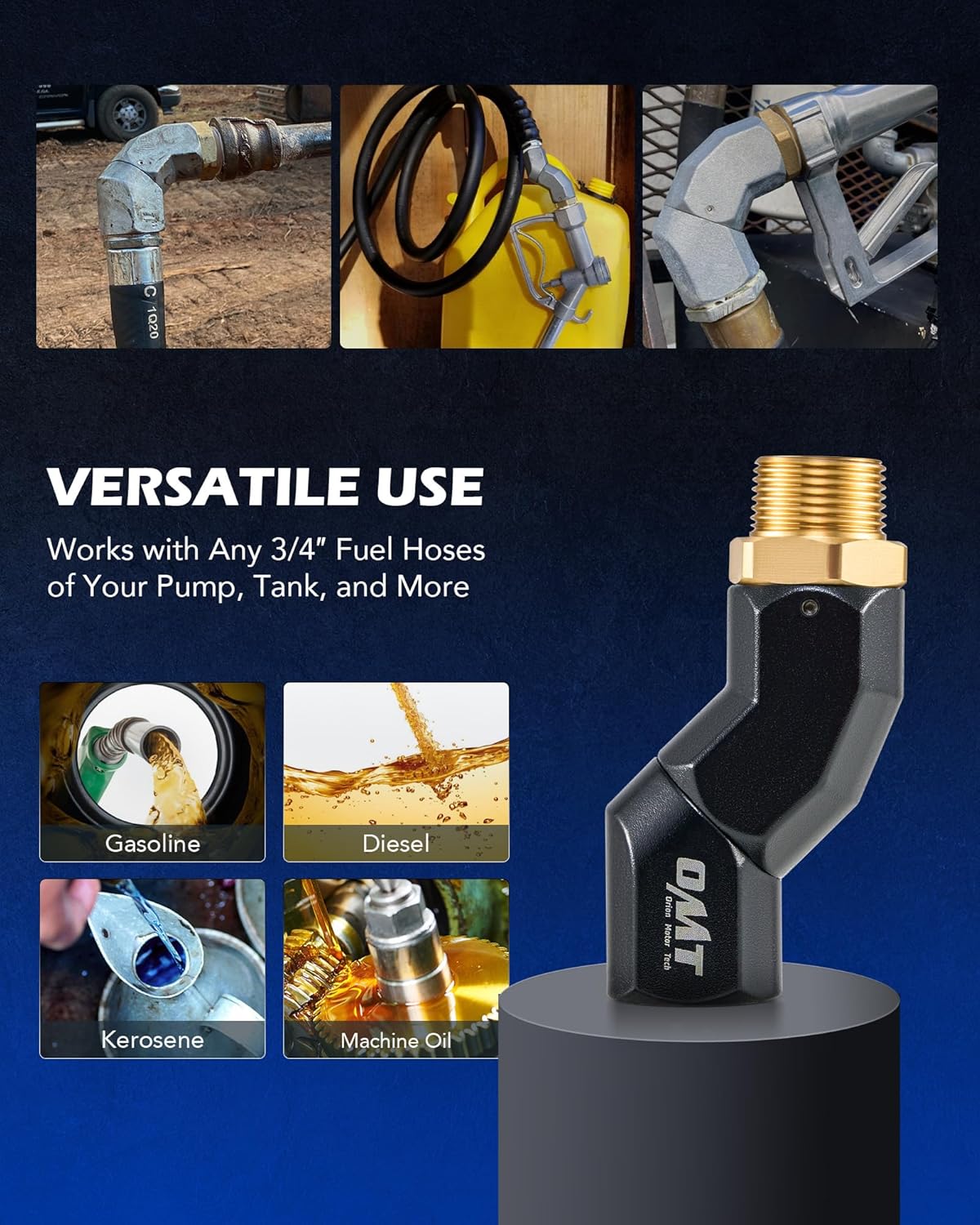 Orion Motor Tech 2pcs 3/4" NPT Fuel Hose Nozzle Swivel Kit, Multi Plane 360 Rotating Fuel Tank Adapter Swivel Coupler Set with Accessories