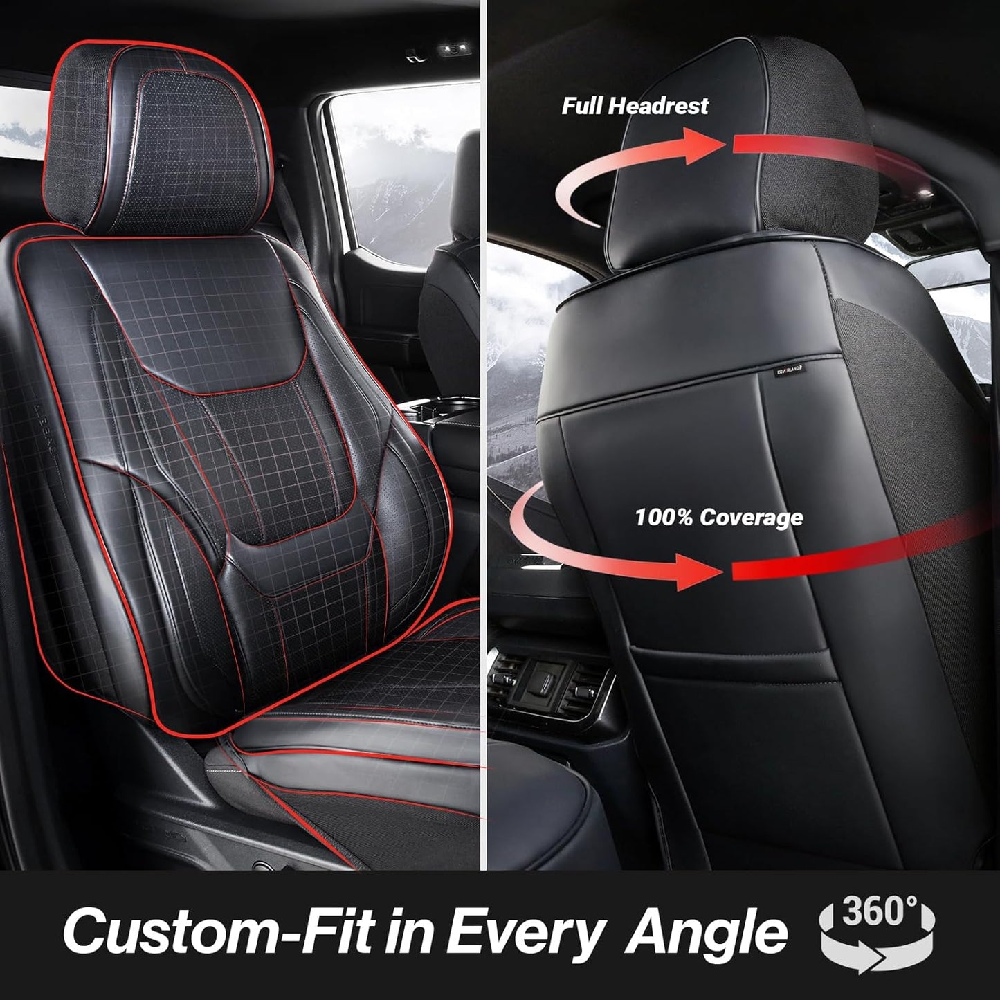 Coverland Custom Car Seat Covers Compatible with Ranger Super Cab, SuperCrew Cab - Premium Leather Non-Slip Memory Foam Waterproof Interior Protector Full Set-Black [See Size Chart-Size X120]