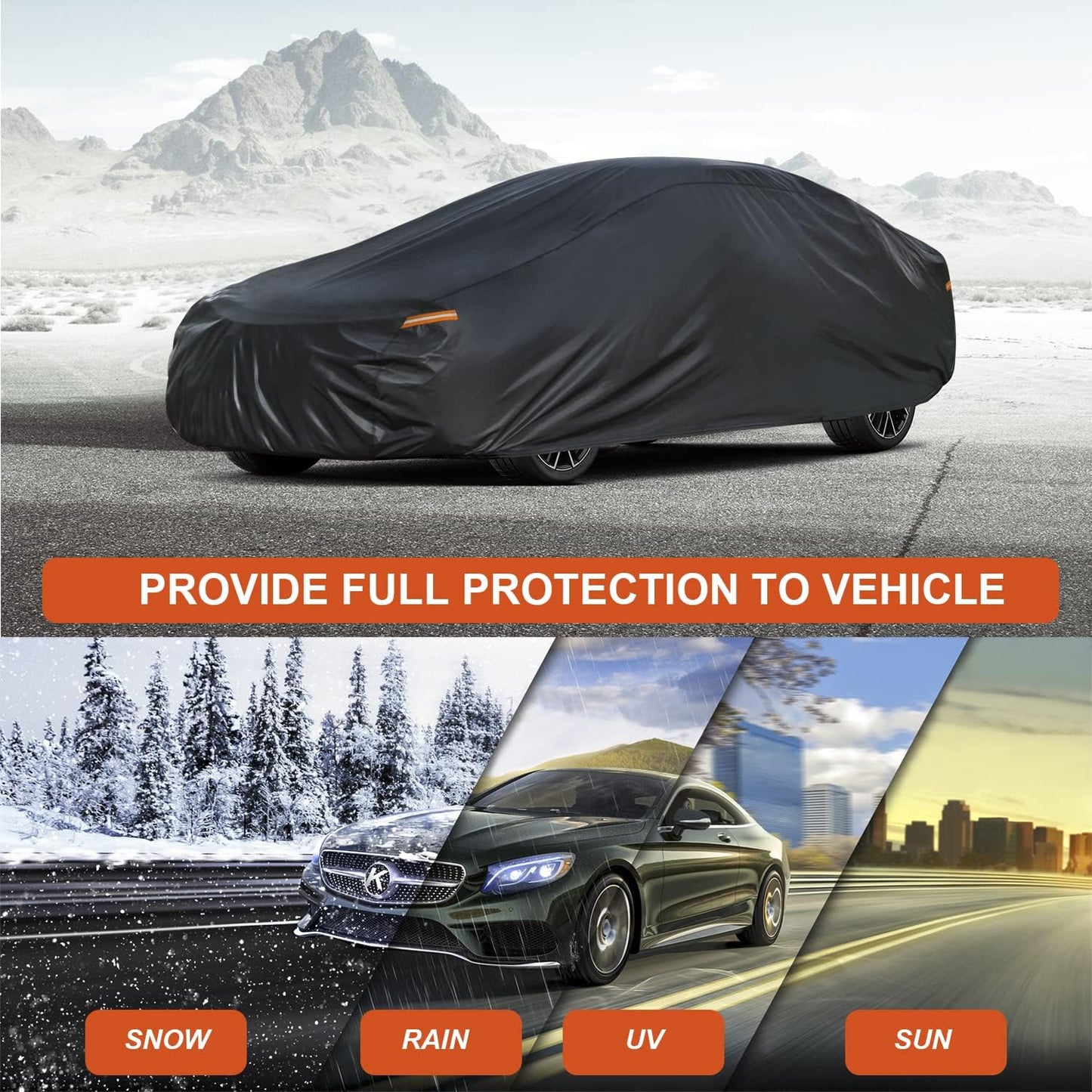 Kayme 7 Layers Car Cover Waterproof All Weather for Coupe, Outdoor Full Cover Universal Fit for Porsche 718 Cayman Boxster, Nissan 350Z 370Z, Jaguar F Type, Subaru BRZ, Toyota 86, Etc (Up to 177 inch)