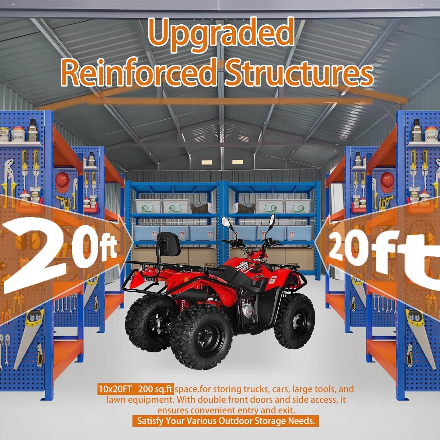 LANTRO JS 13x20ft Outdoor Storage Shed, Metal Storage Shed, Heavy Duty Large Metal Garage Shed with 2 Doors and 4 Vents