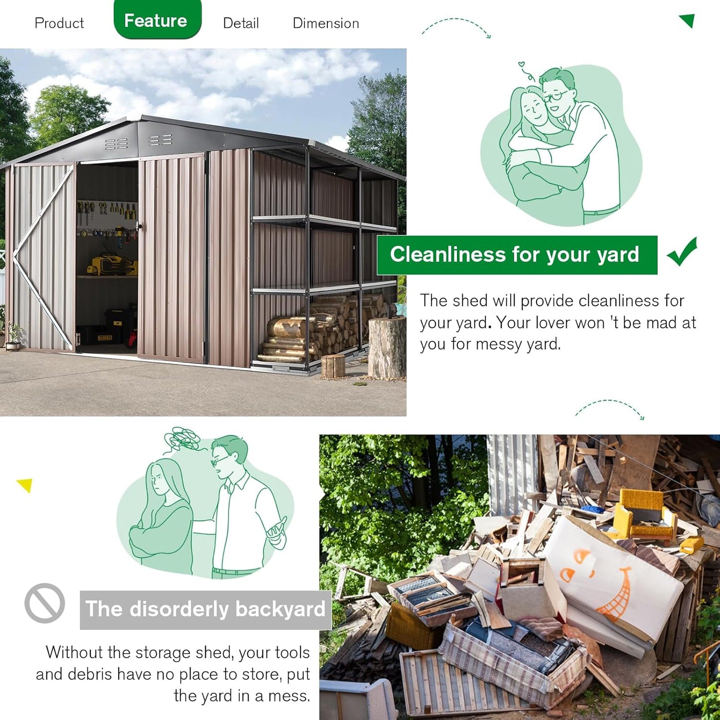 AECOJOY 10x8 Metal Storage Shed with Rack, Gray, Large Outdoor Storage Tool Utility Shed with Shelves, Weather Resistant, 263 lbs, 77.2"H x 112.8"W x 100.6"D