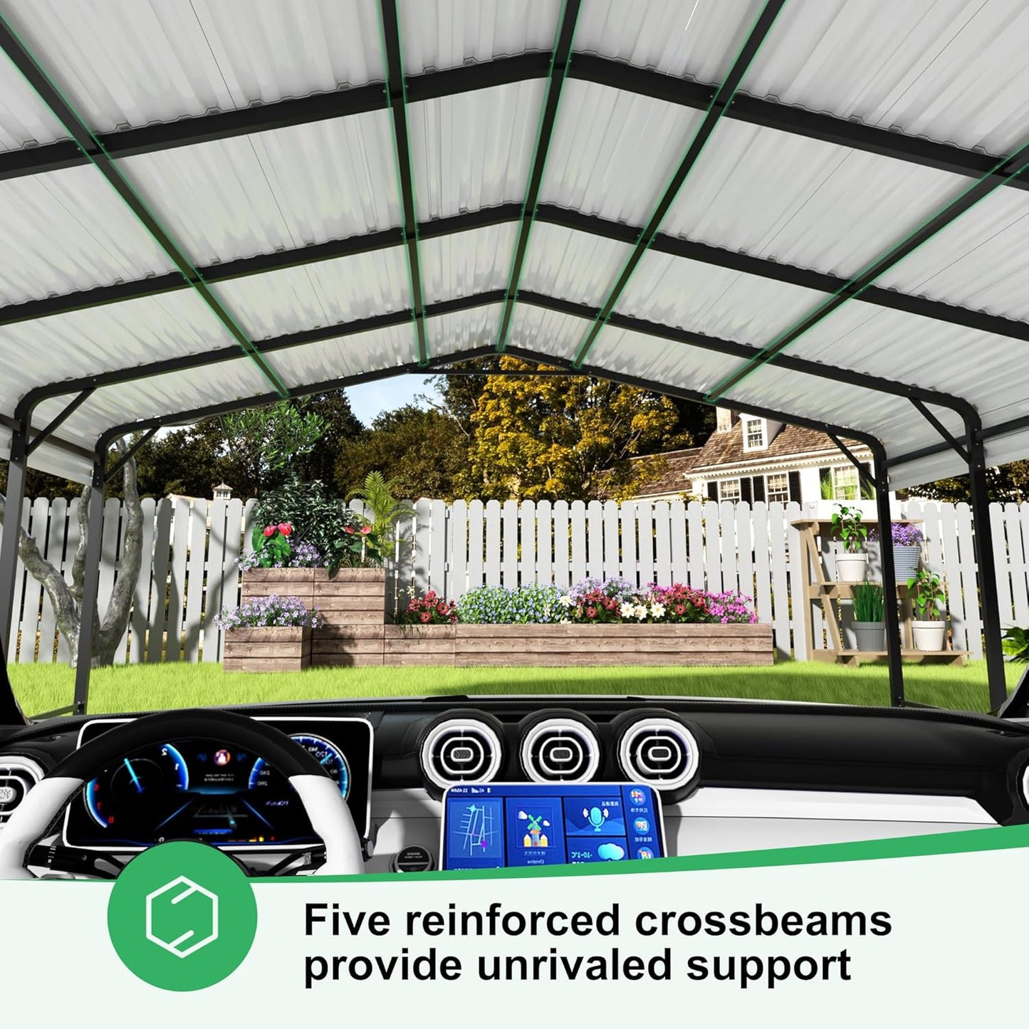 20x20 FT Metal Carport with Heavy Duty Carport Canopy, Car Port with Reinforced Base and Five Canopy Beams, Car Garage Shelter for Car, Boats and Truck