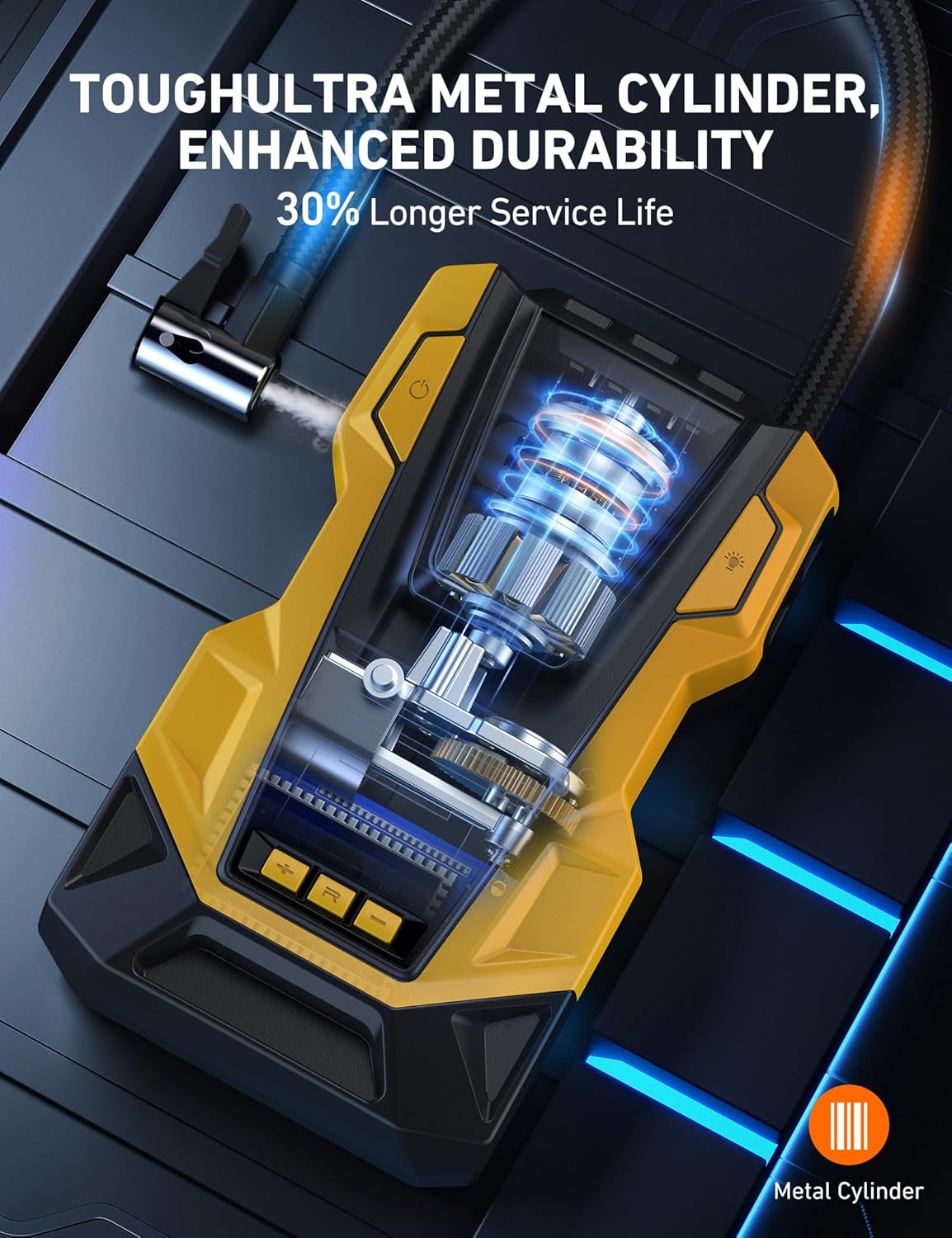 AstroAI AC/DC Tire Inflator Portable Air Compressor for Car, Air Pump for Car Tires, Car Accessories 150PSI with LED Light for Cars, Balls, Motorcycles, and Other CZK-3666 Yellow