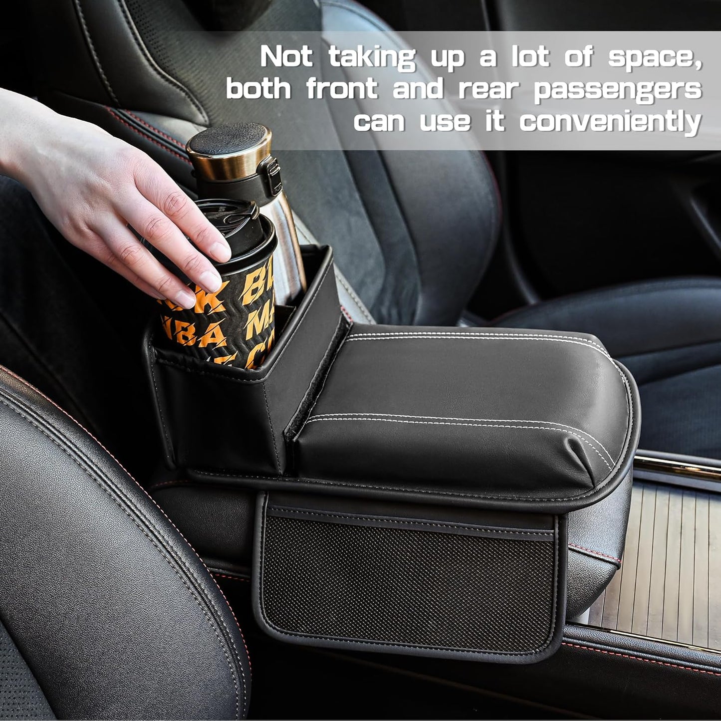 JEYODA Upgraded Car Armrest Cover,Premium Leather Car Armrest Cover Cushion with Storage Holder, Caddy for car (beige)