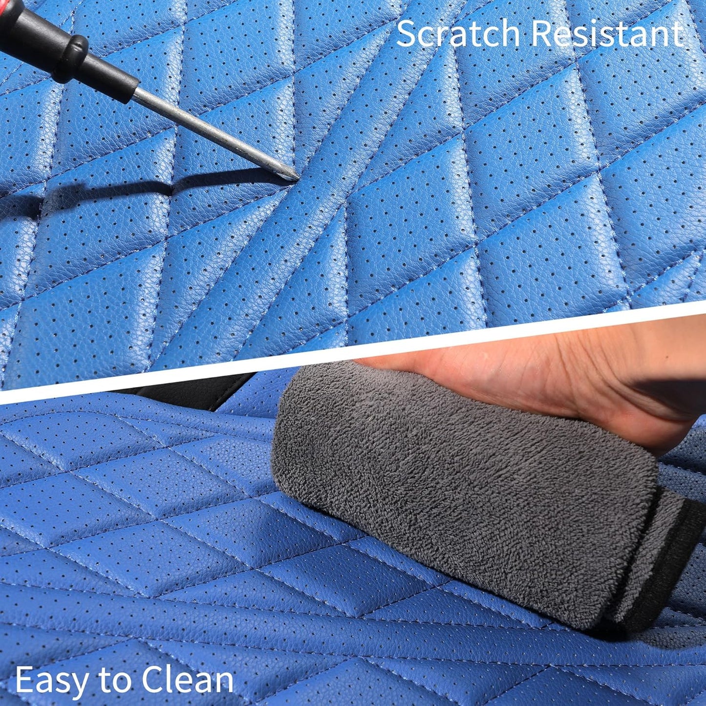 Car Seat Cover Custom Fit for Dodge Ram 1500 2500 3500 2002-2024 Faux Leather Seat Cover Set Compatible with Crew Quad Regular Cab Pickup Truck Cushions (Black & Blue, Front Seat)